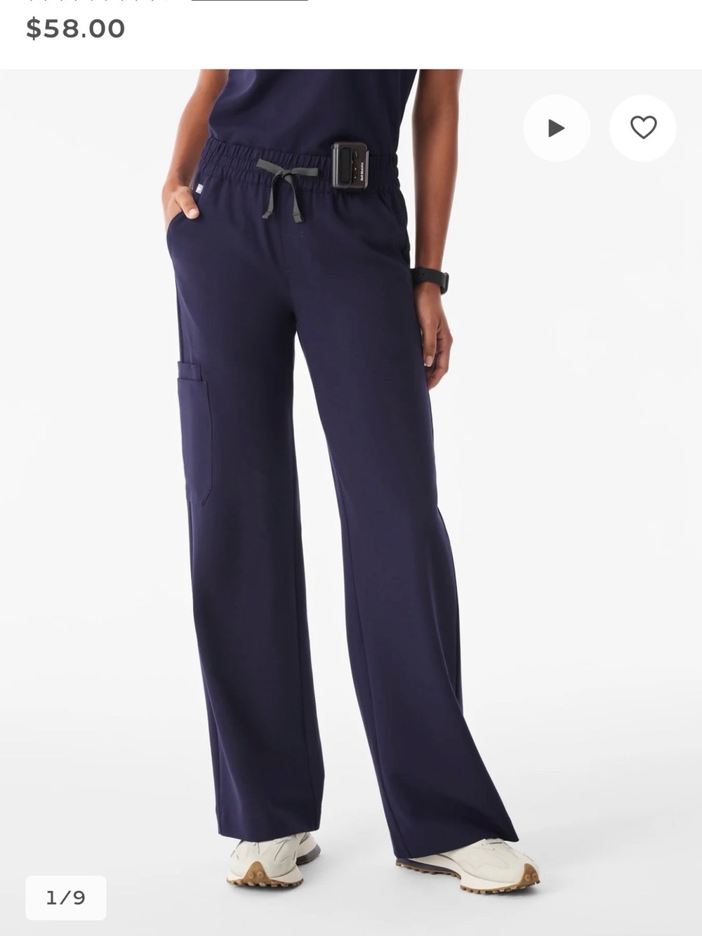 Figs Isabel ruched wide-leg navy scrub pants